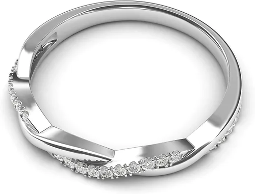 Vista 3 de Anillo de oro blanco de 14 quilates de 0.098 in con diseño de vid torcida pequeña de diamantes de imitación, anillo de boda a juego