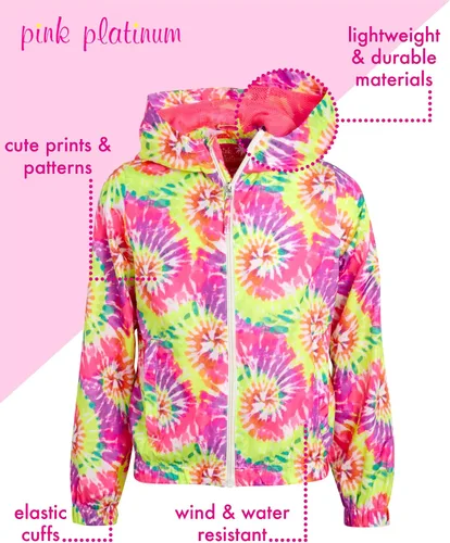 Vista 2 de Pink Platinum Chubasquero para niñas, ligero, plegable, impermeable, rompevientos Anorak con capucha