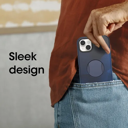 Vista 3 de OtterBox Funda OtterGrip Symmetry Series para iPhone 14 Plus (solamente) - BLUE STORM (azul), agarre integrado, funda elegante, se ajusta a MagSafe