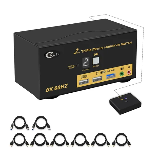 Vista 8 de Conmutador KVM HDMI 2.1 2x2 para 2 computadoras y 2 monitores, 8K @60Hz, 4K @144Hz, Hub USB 3.0, emulación EDID, teclas de acceso rápido