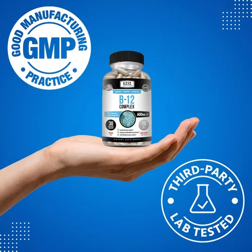 Vista 6 de Kaya Naturals Complejo B-12 Suplemento multivitamínico para mujeres y hombres potenciador de energía y metabolismo Vitamina del complejo B