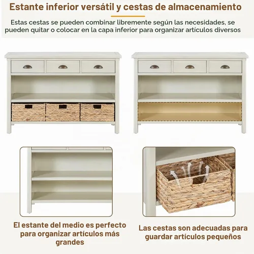 Vista 5 de Knocbel - Mesa consola rústica de 47 pulgadas de largo con cajones de almacenamiento y cestas tejidas, sala de estar, entrada, pasillo, vestíbulo
