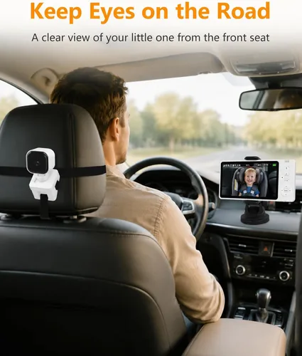 Vista 2 de Cámara inalámbrica de coche para bebé de 5 pulgadas HD 1080P IPS para asiento trasero de automóvil, alimentado por USB, monitor de asiento trasero