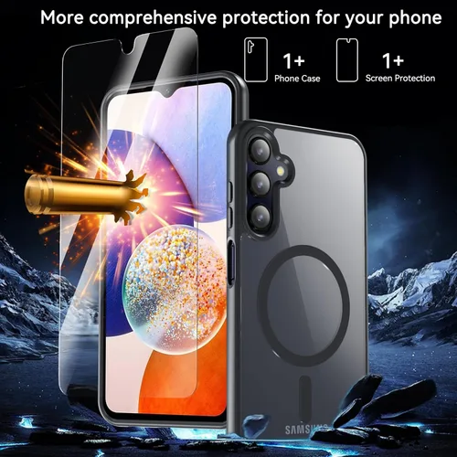 Vista 4 de Funda magnética para Samsung Galaxy A15, Samsung A15 5G con protector de pantalla, [protección contra caídas de grado militar] Funda protectora