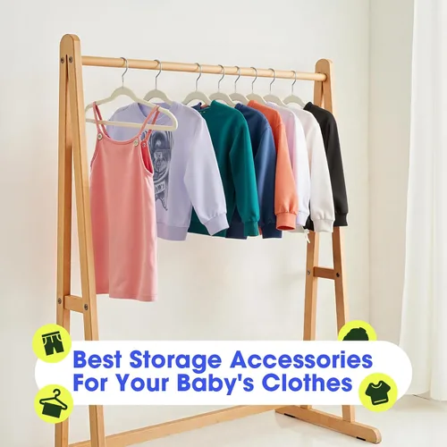 Vista 6 de Perchas para Bebé Paquete de 50 de 11 Pulgadas, Perchas de Terciopelo para Bebé Delgadas y que Ahorran Espacio, Perchas para Niños con Gancho Beige