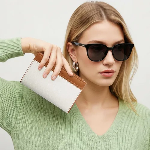 Vista 2 de CLUCI Cartera RFID para mujer de cuero PU pequeña, cartera de mujer con bloqueo, cartera de señoras con bolsillo para tarjetas de crédito, Beige