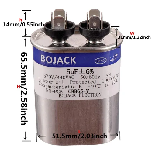 Vista 3 de BOJACK 5 uF ±6% 5 MFD 370V/440V Condensador de arranque ovalado CBB65 para funcionamiento de motor de CA o arranque de ventilador y aire