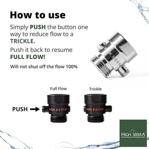 Vista 3 de High Sierra® - Válvula de goteo de latón sin plomo para cabezales de ducha. Para pausa y control de presión. Botón fácil de pulsar que reduce