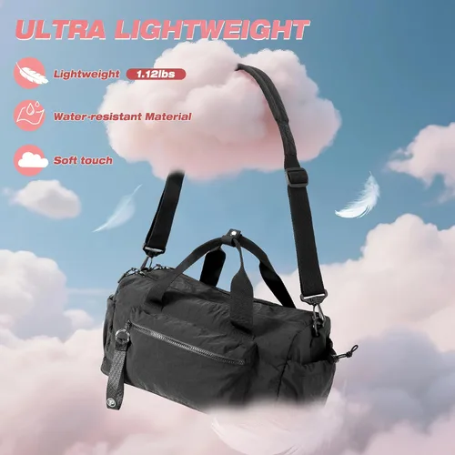 Vista 3 de Pequeña bolsa de gimnasio para mujer, bolsa de viaje con compartimento impermeable, bolsa de transporte para el fin de semana para deportes