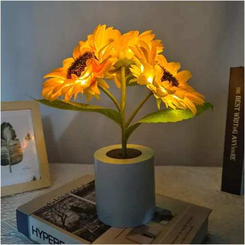 Vista 14 de Lámpara de girasol, girasol artificial en maceta con luces LED, luz nocturna LED USB, lámpara de mesa, mesita de noche, dormitorio, luz decorativa