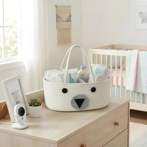 Vista 2 de DECOMOMO Cesta de oso de peluche, cesta grande para pañales