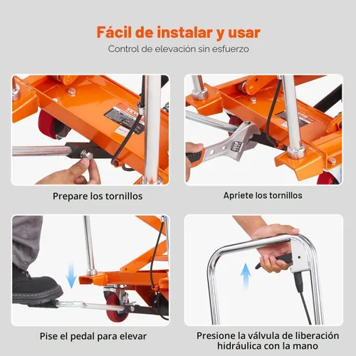 Vista 6 de VEVOR Carro con mesa elevadora hidráulica, capacidad de carga de 330 libras, altura de elevación de 50 pulgadas, mesa de elevación de tijera manual
