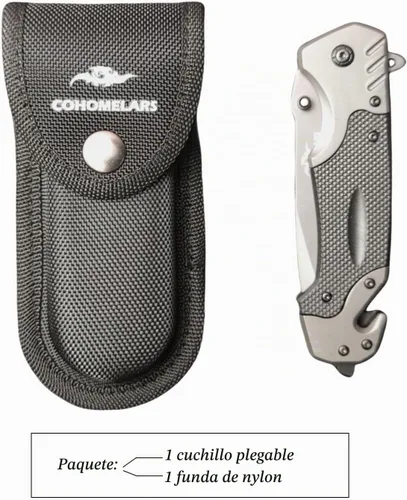 Vista 4 de Cuchillo de bolsillo plegable de 9 pulgadas, cuchillo táctico multiherramienta con hoja de acero inoxidable, mango G10 con rompedor de vidrio, clip