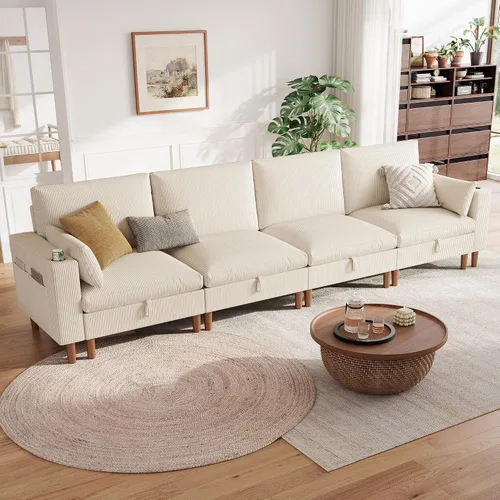 Vista 12 de LINSY HOME Sofá modular modular de 110 pulgadas con almacenamiento, sofá nube de 3 asientos con 1 otomana móvil y 2 almohadas, sofás seccionales