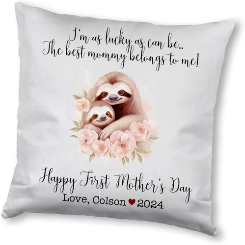 Vista 10 de Mother's Day Sloth, First Mother's Day Custom Pillowcase, Personalized Mother's Day Pillowcase, Gift for Mom, Home Decor
