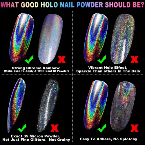 Vista 4 de GA&EN Polvo holográfico de esmalte de uñas fino arco iris holográfico Holo unicornio espejo efecto láser, pigmento de manicura multicromado, polvo