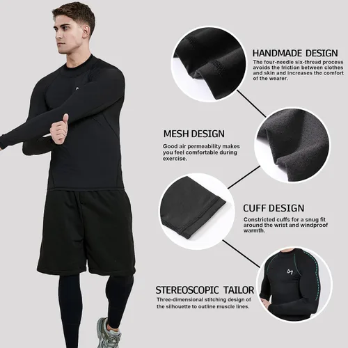 Vista 3 de Camisas de compresión de manga larga para hombre, capa base atlética