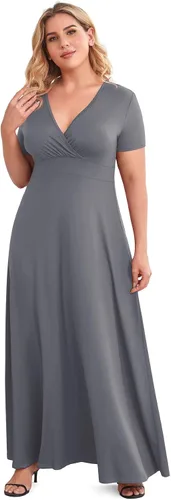 Vista 3 de POSESHE - Maxi-vestido de noche para fiesta para mujer con cuello en V y manga corta