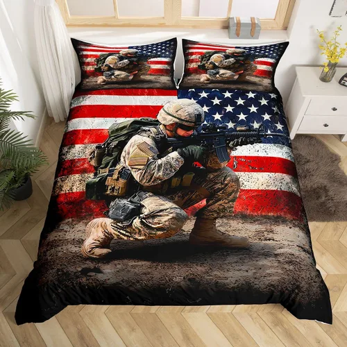 Vista 17 de American Flag Bedding Set Twin for Boys Teens Men Retro Army Green Camo Usa Flag Comforter Cover Military Camouflage Soldier Duvet Cover for Kids