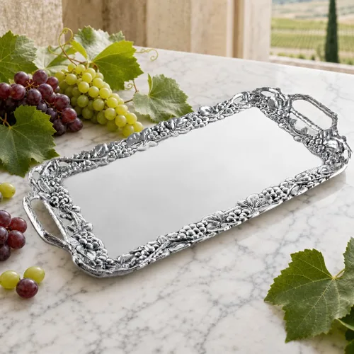 Vista 2 de Arthur Court - Bandeja decorativa de aluminio para servir uvas, 21 x 10 pulgadas