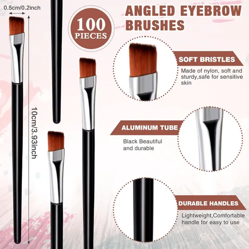Vista 2 de Gerrii 100 cepillos desechables en ángulo para cejas, cepillo delineador de ojos, cepillos de ángulo desechables, pinceles de tintado para mujeres