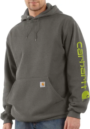Vista 9 de Carhartt Sudadera de ajuste holgado para hombre con logotipo en la manga, de peso medio, gráfica, liquidación Terreno ámbar
