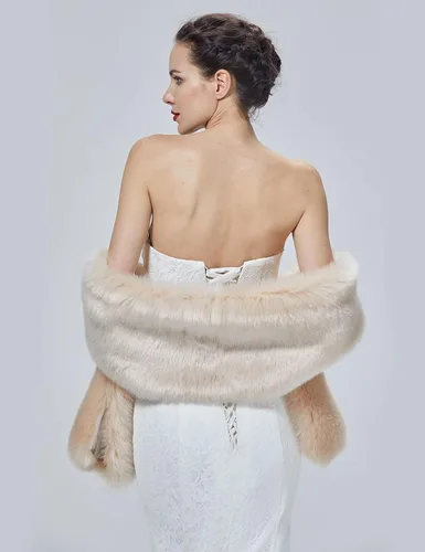 Vista 6 de BEAUTELICATE Chal de piel sintética para mujer, abrigo de piel suave para eventos de boda de invierno