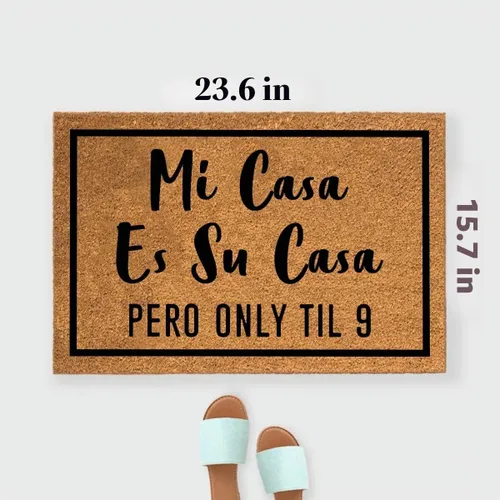Vista 3 de Funny Mi Casa ES Su Casa Pero Only Til 9 - Tapete frontal para exteriores con entrada resistente, tapete de fibra de coco natural de fibra de coco