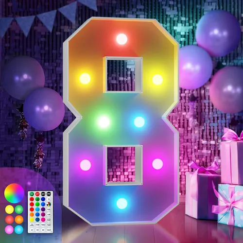 Vista 54 de Imprsv Letras coloridas de marquesina de 3 pies y letras grandes iluminadas RGB con control remoto, decoraciones de fiesta de cumpleaños Carta