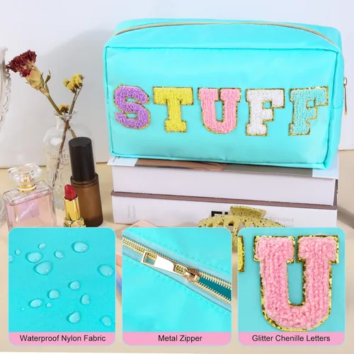 Vista 3 de SOIDRAM Bolsa de maquillaje floral acolchada para cosméticos, bolsa de maquillaje de coqueta inflada, bolsa de maquillaje estética grande de viaje