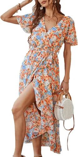 Vista 31 de PRETTYGARDEN Vestido largo bohemio floral de verano para mujer Melocotón Floral