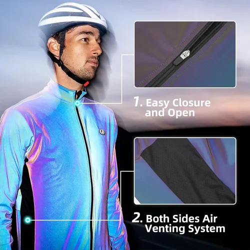 Vista 7 de Darevie Chaqueta de ciclismo para hombre, impermeable, térmica, cortavientos de alta reflección, arco iris, para correr
