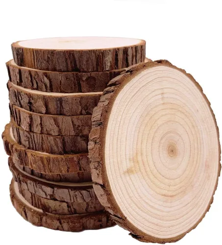 Vista 6 de Discos redondos naturales, rebanadas de madera rústica, 4 piezas de 8.2-9 pulgadas, kit de madera sin terminar, círculos para manualidades