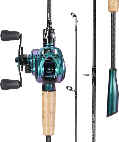 Vista 2 de Sougayilang Baitcasting Fishing Rod Reel Combo,2 Pieces Medium Heavy Baitcasting Pole with High Speed Casting Reel Baitcaster Combo