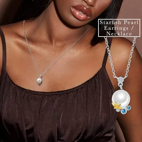 Vista 2 de Collar con colgante de perlas blancas grandes, diseño de estrella de mar