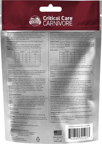 Vista 2 de Oxbow Critical Care Carnivore, hecho con huevo entero y pollo seco, fórmula para alimentación asistida para carnívoros, suplementos para gatos