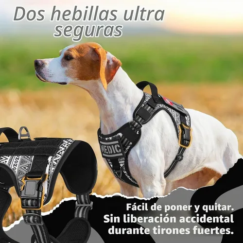Vista 2 de rabbitgoo Arnés táctico para perros grandes, chaleco de servicio militar sin tirones con asa y Molle, fácil control para entrenar y caminar, correas