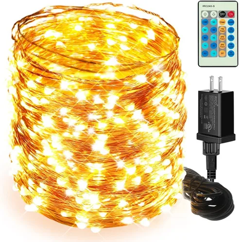 Vista 9 de Moobibear - Cadena de luces de hadas de 33 pies con 100 LED, impermeables, con enchufe y 8 modos de iluminación - Decoración para interiores