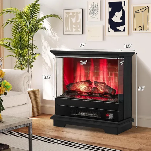 Vista 6 de SIMOE Chimenea eléctrica de 27 pulgadas, chimenea independiente con chimenea, llama 3D y 7 colores de llama, protección contra sobrecalentamiento