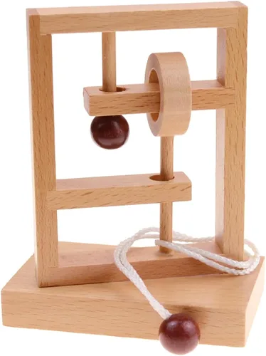 Vista 5 de Kingou Juego de 4 de rompecabezas de madera clásica cuerda de solución central juego de cerebro para adultos