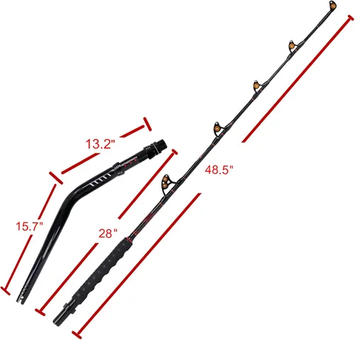 Vista 7 de Fiblink Bent Butt Trolling Rod 2 piezas de agua salada en alta mar caña de pescar Big Game Roller Rod Polo de barco convencional