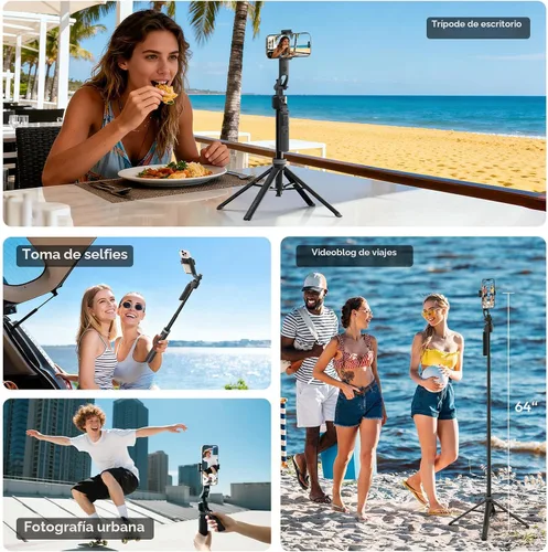 Vista 7 de ULANZI TT23 - Trípode de seguimiento facial automático de 64 pulgadas para iPhone/Android con control remoto, palo selfie giratorio de 360° que