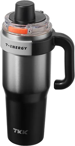 Vista 11 de TKK Vasos aislados de 40 onzas con asa y pajilla, taza de viaje de acero inoxidable con revestimiento de cerámica, taza de café helado de doble