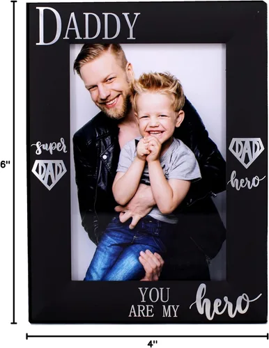 Vista 9 de DADDY YOU ARE MY Hero - Marco de fotos para el día del padre, regalo para papá, metal negro grabado 4 x 6 pulgadas (DADDY HERO vertical)