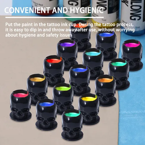 Vista 4 de 200 tapas de tinta desechables para tatuaje, vasos de plástico con base para pigmento de maquillaje permanente, suministros de accesorios