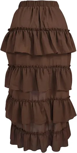 Vista 2 de Disfraz victoriano steampunk para mujer, falda de espectáculo alto y bajo
