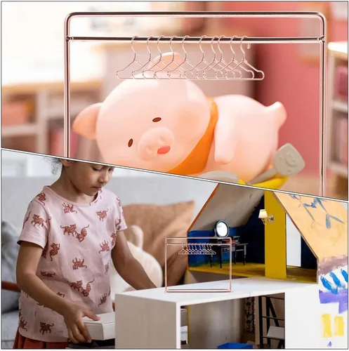 Vista 8 de Toddmomy 1 juego de perchero en miniatura para muñecas, perchero de metal con perchas para ropa, mini armario de muñecas, accesorios de muebles