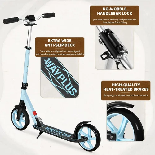 Vista 6 de WAYPLUS KS1 Kick Scooter para mayores de 6 años, niños, adolescentes y adultos. Carga máxima de 240 libras. Plegable, ligero, ruedas grandes de 8
