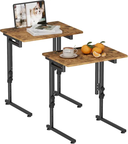 Vista 10 de Adjustable Folding TV Tray Table,TV Dinner Small Foldable C-Shaped End Table for Eating,6 Height Adjustable Slide Under Couch Side with Sturdy MDF