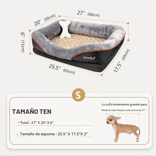 Vista 2 de Cama Joyself ortopédica de espuma viscoelástica con cubierta lavable extraíble para perro y juguetes con sonido de regalo, Gris